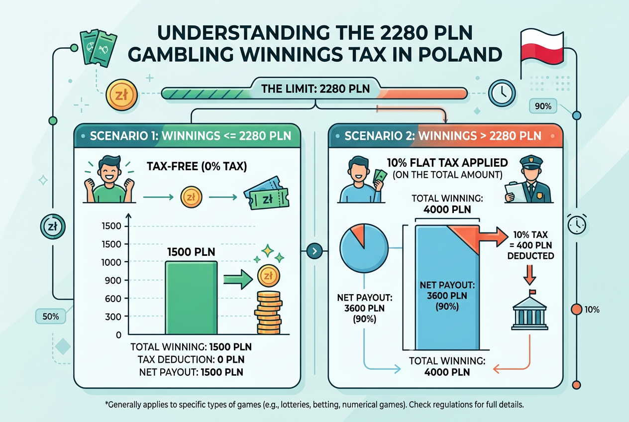 Infografika dotycząca podatków od wygranych hazardowych w Polsce w 2026 roku
