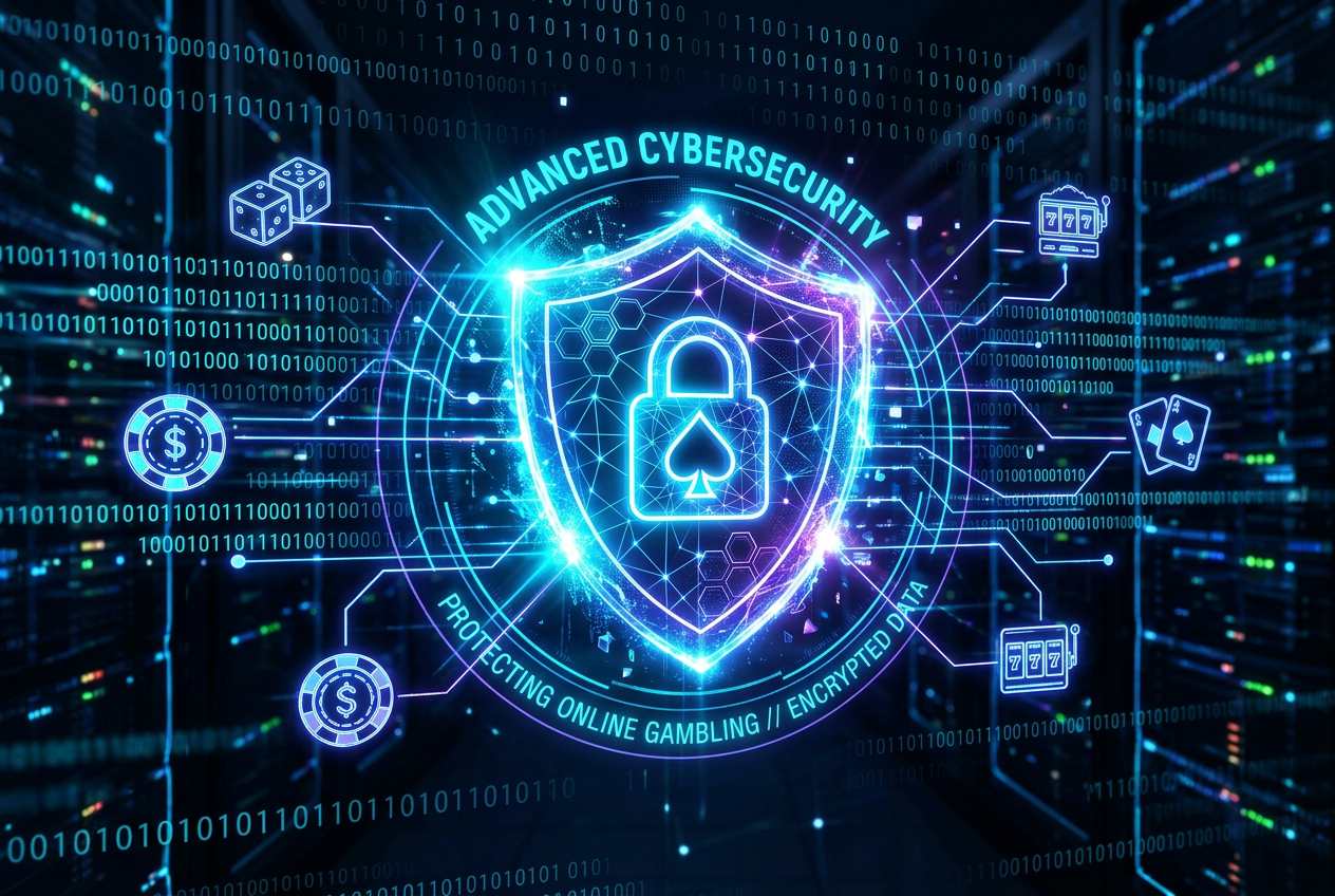 Cybersecurity concept with a shining digital shield and lock icons for online safety
