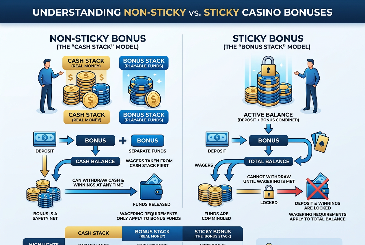 Jak działa bonus non-sticky - infografika